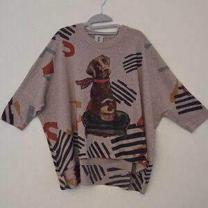 Inoah Boxy Graphic Dog Print Oversized Flannel Cozy Sweater Oversized (Bx13)